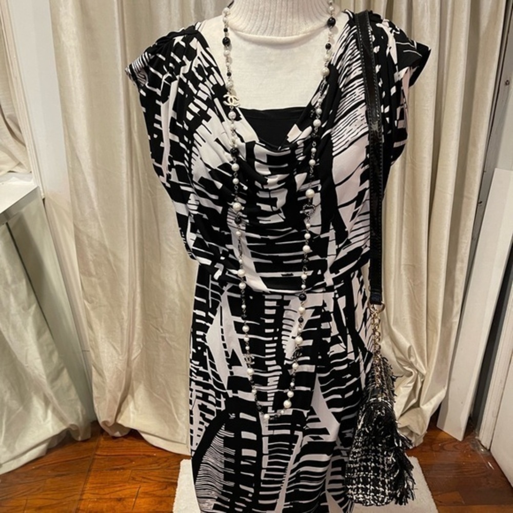St. Tropez west black/white cowl neck dress both front and back!